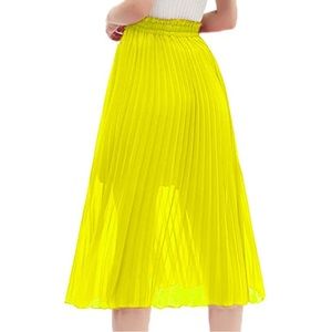 Bright Yellow Pleated Midi Swing Skirt